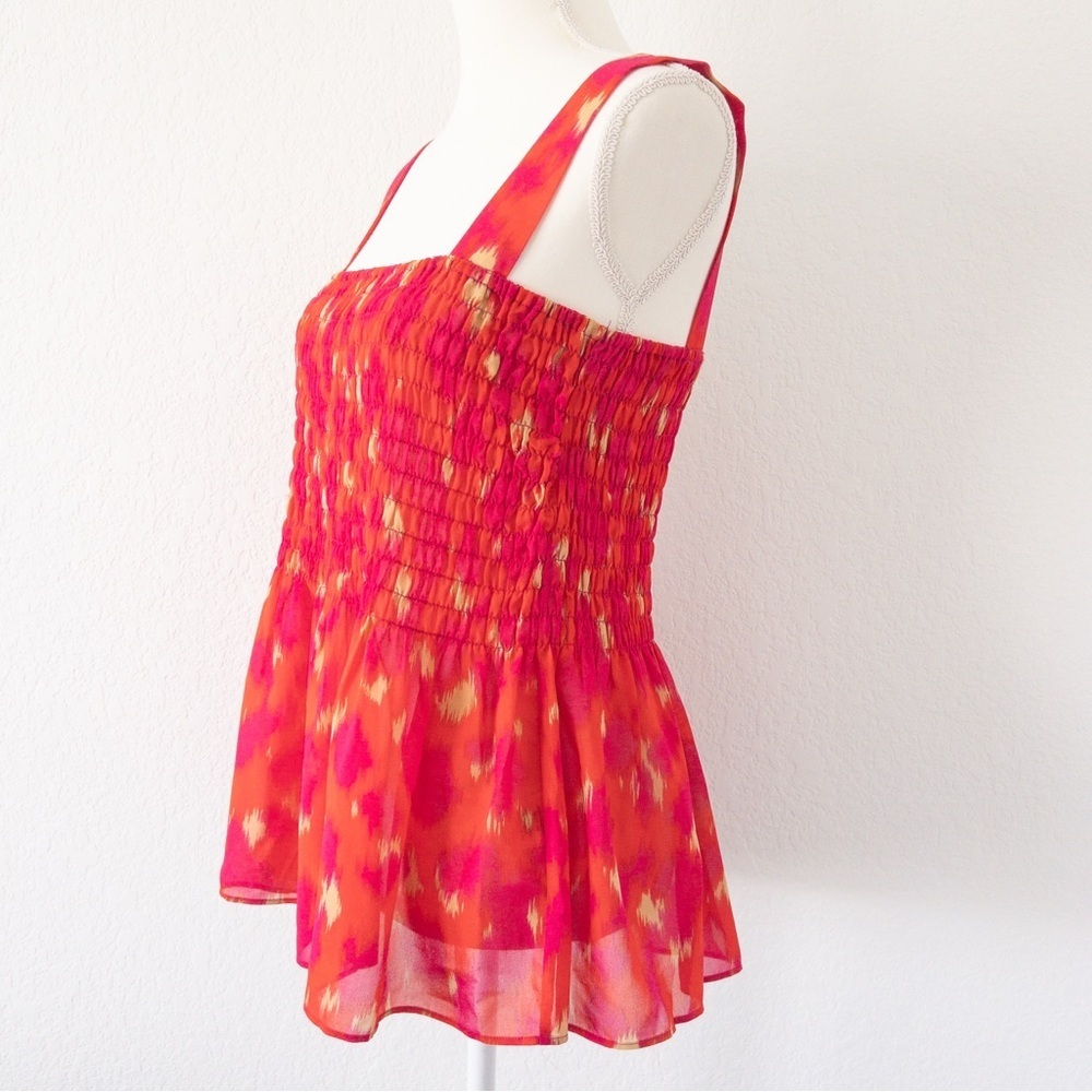 Rose + Olive Orange Pink Smocked Sleeveless Peplum Tank Top‎ Medium - Picture 3 of 8